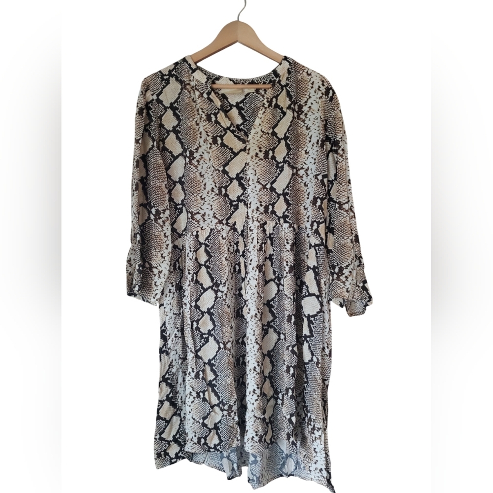 Anthropologie Maeve Juno Snake Print Dress Brown White Vneck Knee Length XL